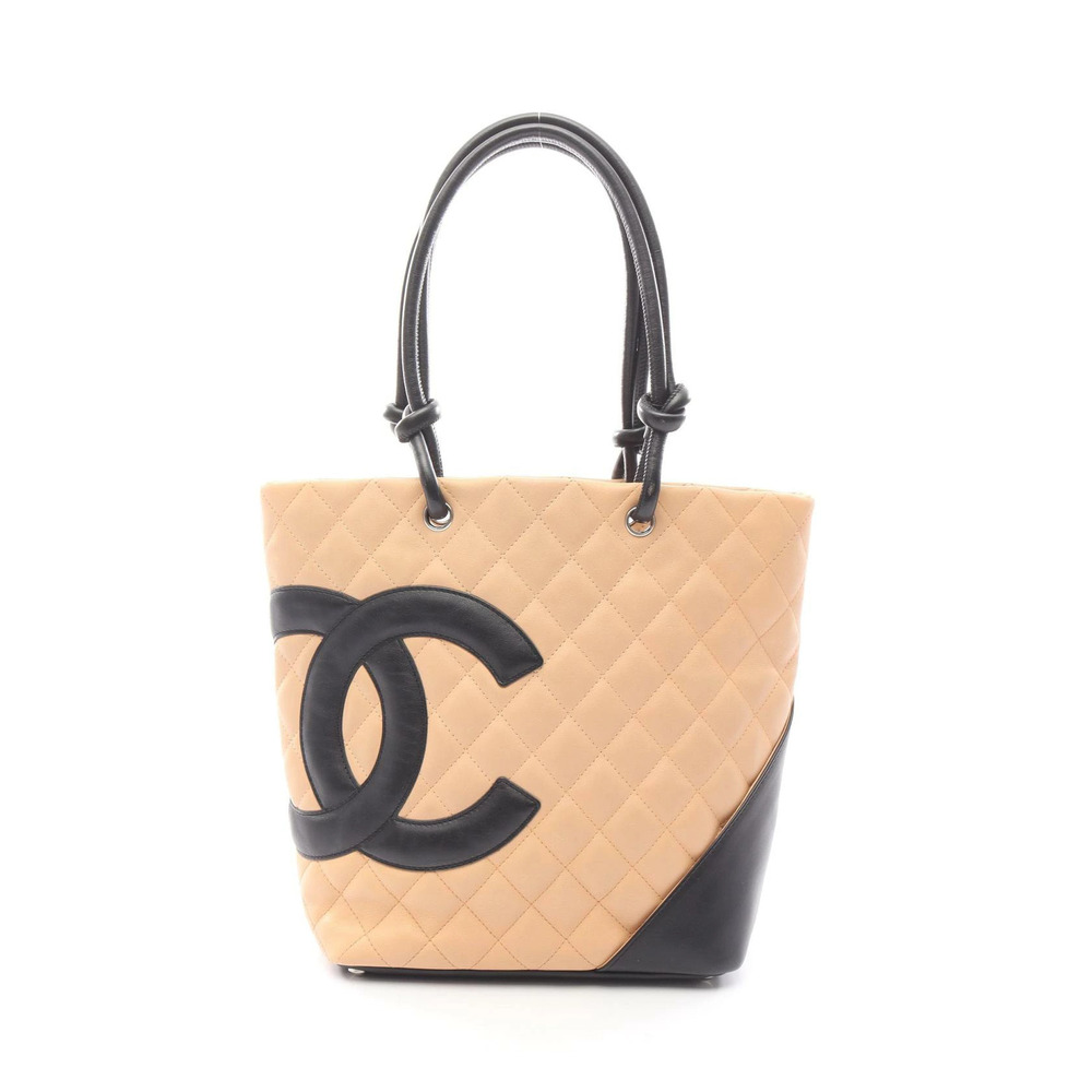 Chanel Cambon Tote Bag Leather Beige Black